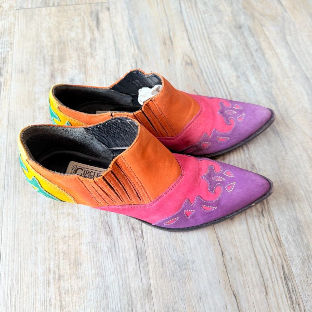 Vintage Circus Brand Multicolor Suede Western Ankle Boots 7.5 Cowboy Booties - Picture 6 of 13